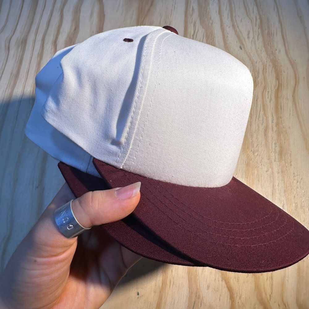 Yupoong White Maroon Blank Snapback Trucker Hat OSFA High Profile Two Tone